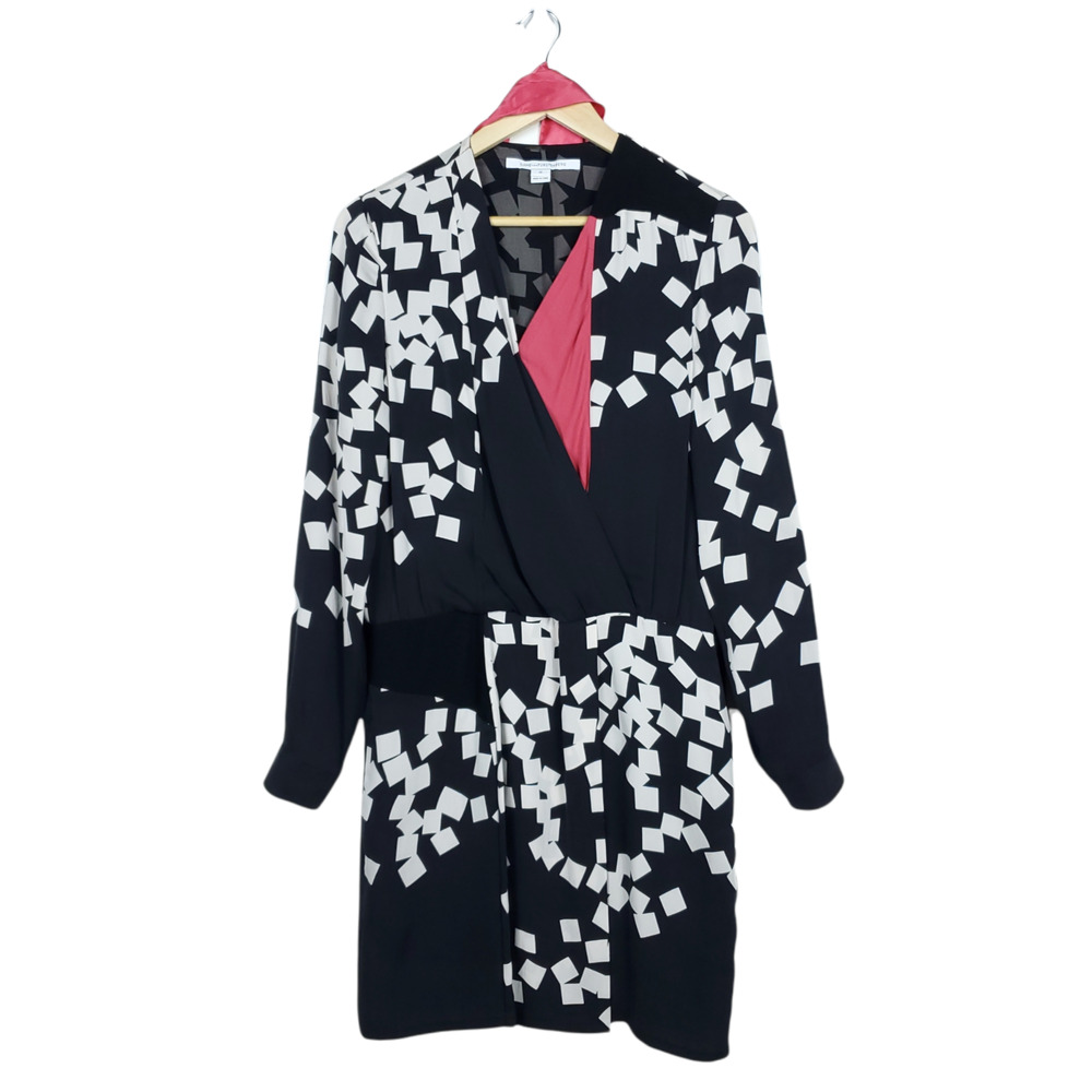 Diane Von Furstenberg Womens Dress 10 Magnolia Black White Pink Silk Geometric